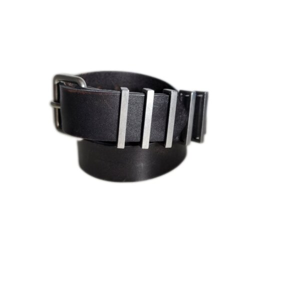 Club Monaco black leather belt with metal cage details small - Picture 2 of 6